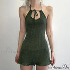 Knitted Grunge Green Folds Mini Dress image 2