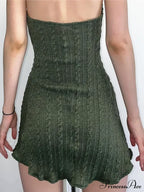 Knitted Grunge Green Folds Mini Dress image 3