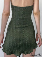 Knitted Grunge Green Folds Mini Dress image 4