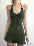 Knitted Grunge Green Folds Mini Dress image 1