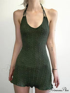 Knitted Grunge Green Folds Mini Dress image 1