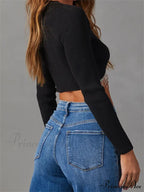 Knitted Grunge Round Neck Long Sleeve Slim Fit T-shirts image 2