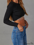 Knitted Grunge Round Neck Long Sleeve Slim Fit T-shirts image 3