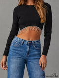 Knitted Grunge Round Neck Long Sleeve Slim Fit T-shirts image 1