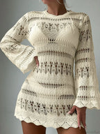Knitted Hollow Out Sexy Backless Beach Mini Boho Dress Cover-up image 5