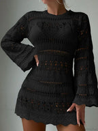Knitted Hollow Out Sexy Backless Beach Mini Boho Dress Cover-up image 9
