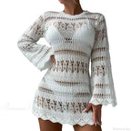 Knitted Hollow Out Sexy Backless Beach Mini Boho Dress Cover-up image 6