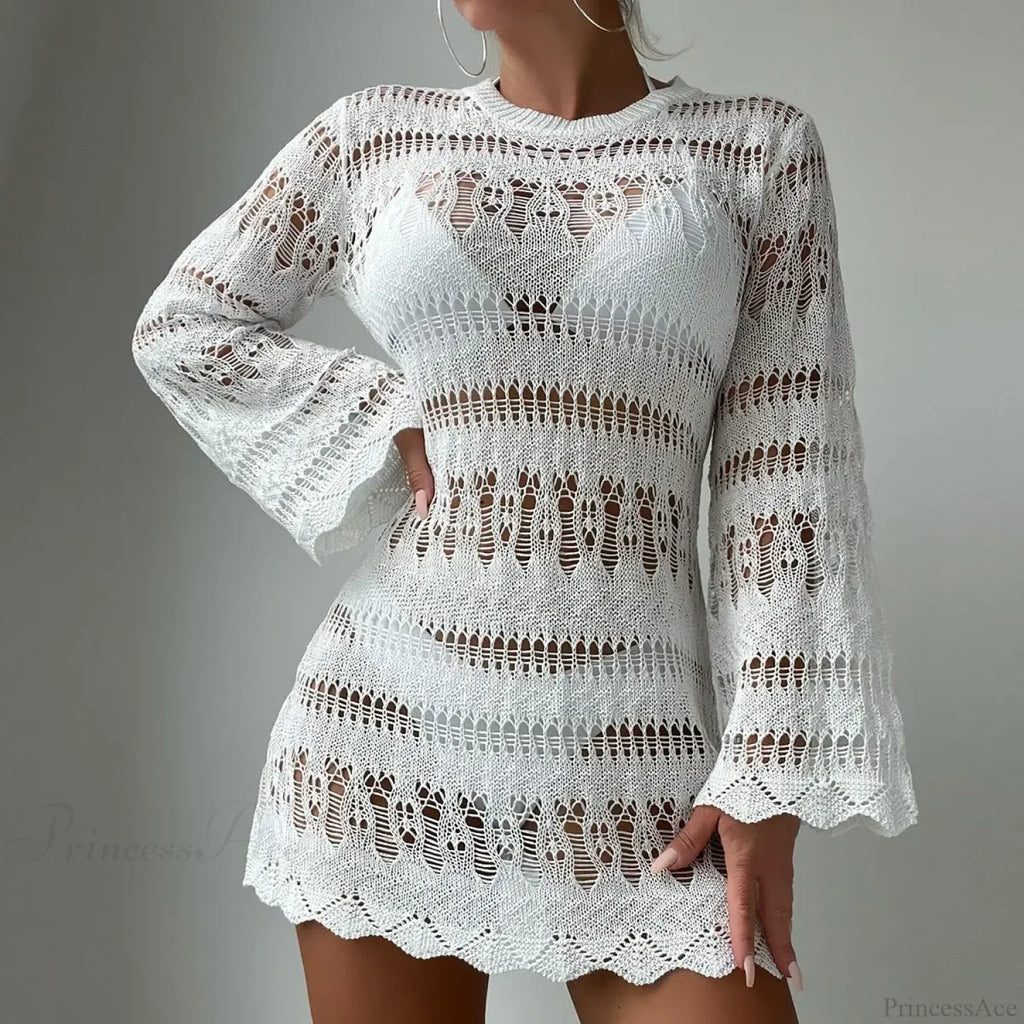 Knitted Hollow Out Sexy Backless Beach Mini Boho Dress Cover-up image 1