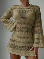 Knitted Hollow Out Sexy Backless Beach Mini Boho Dress Cover-up image 4