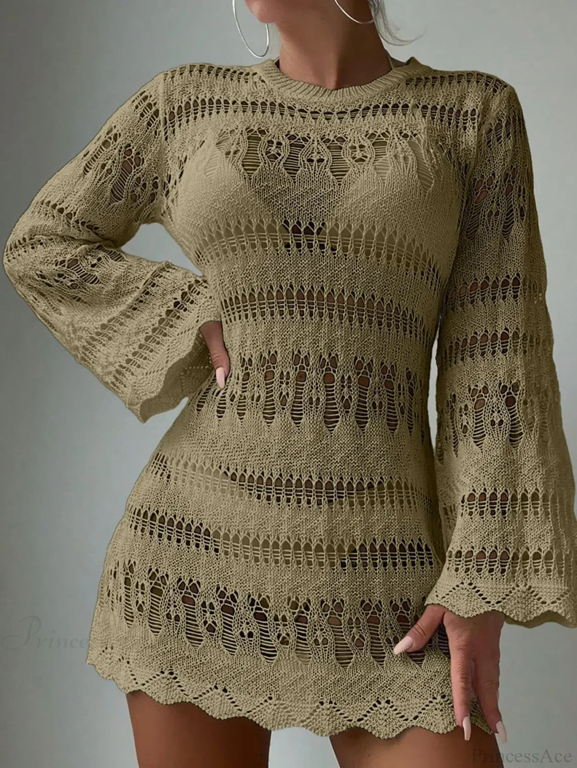 Knitted Hollow Out Sexy Backless Beach Mini Boho Dress Cover-up image 4