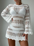 Knitted Hollow Out Sexy Backless Beach Mini Boho Dress Cover-up image 7