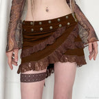 Knitted Lace Ruffled Brown Skirt image 1