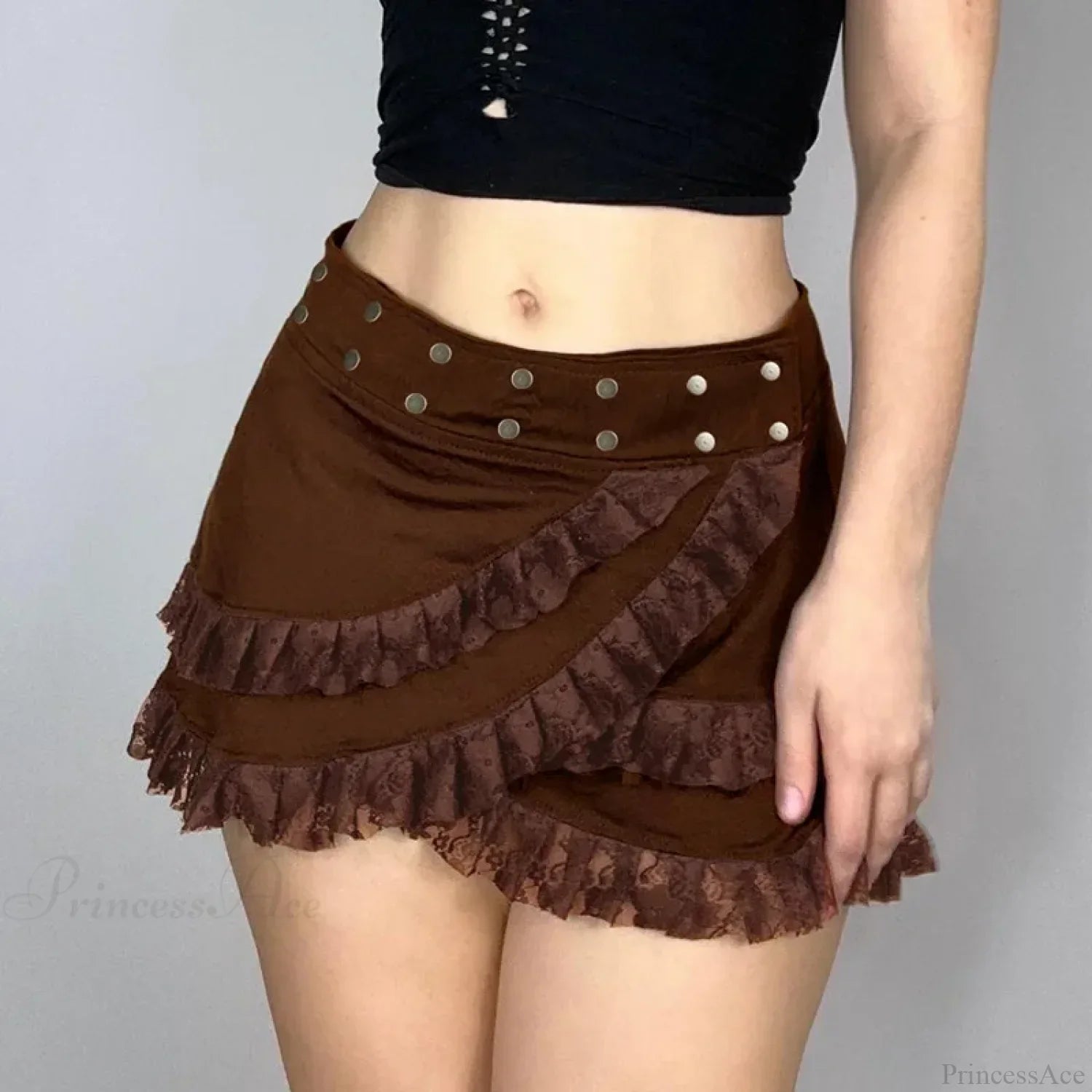 Knitted Lace Ruffled Brown Skirt image 4