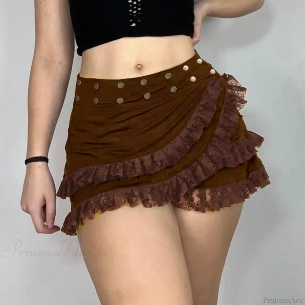 Knitted Lace Ruffled Brown Skirt image 5