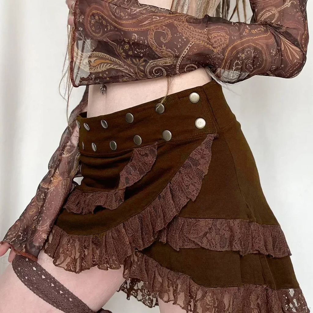 Knitted Lace Ruffled Brown Skirt image 3