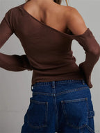 Knitted Long Flare Sleeve Solid Slim Fit T-shirt image 2