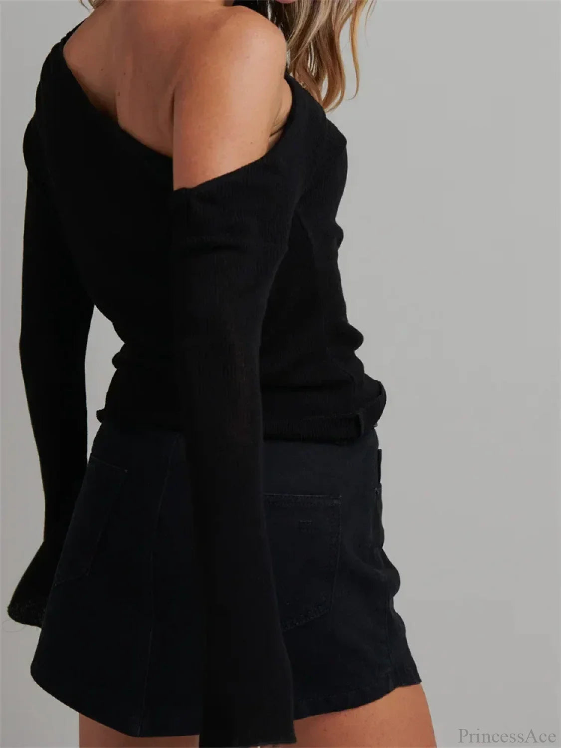 Knitted Long Flare Sleeve Solid Slim Fit T-shirt image 5