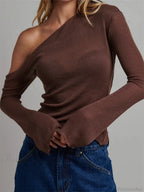 Knitted Long Flare Sleeve Solid Slim Fit T-shirt image 1