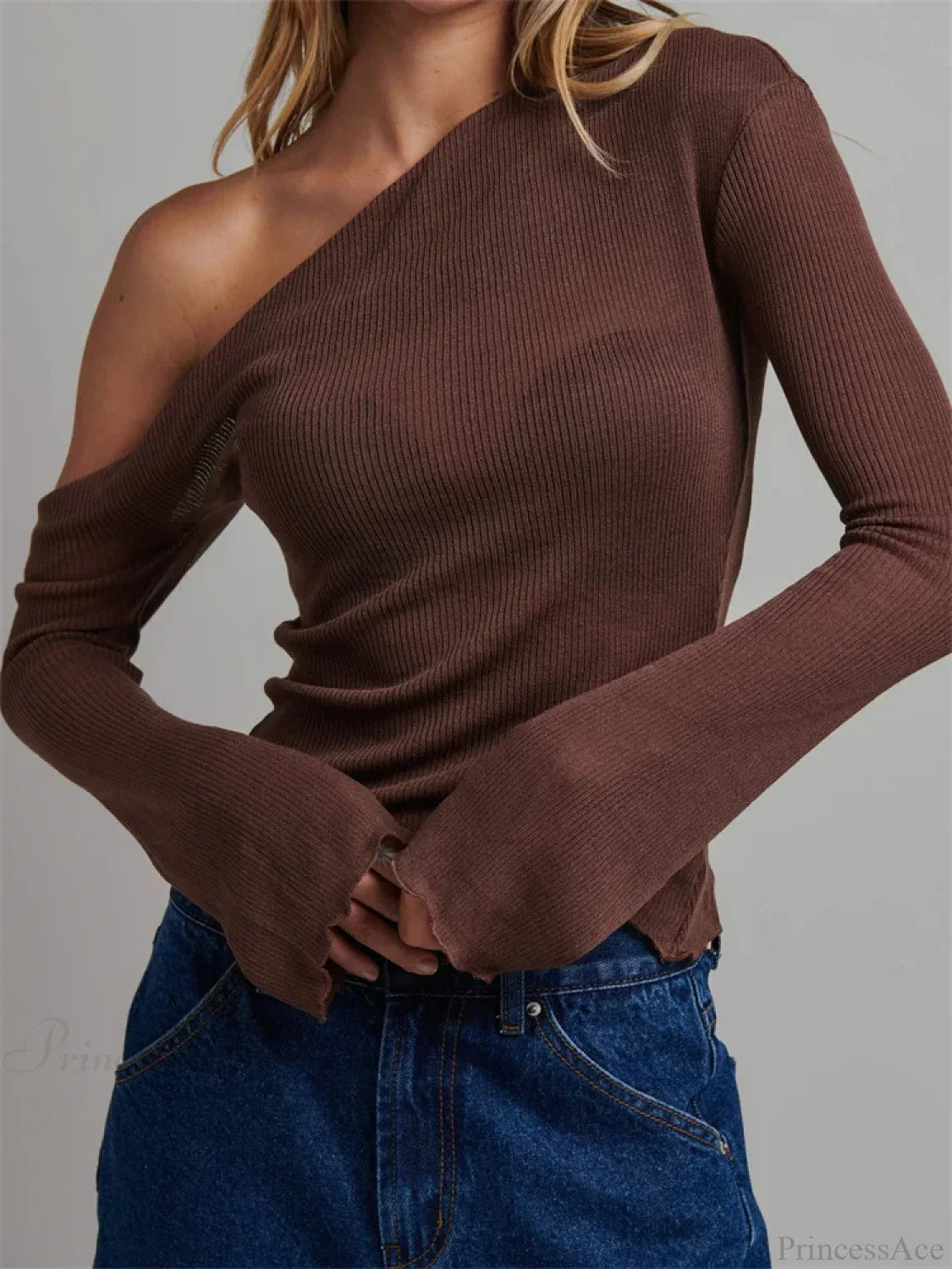 Knitted Long Flare Sleeve Solid Slim Fit T-shirt image 1