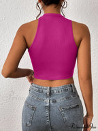 Knitted Neck Cropped Tank Top Asymmetrical Round for Women image 7