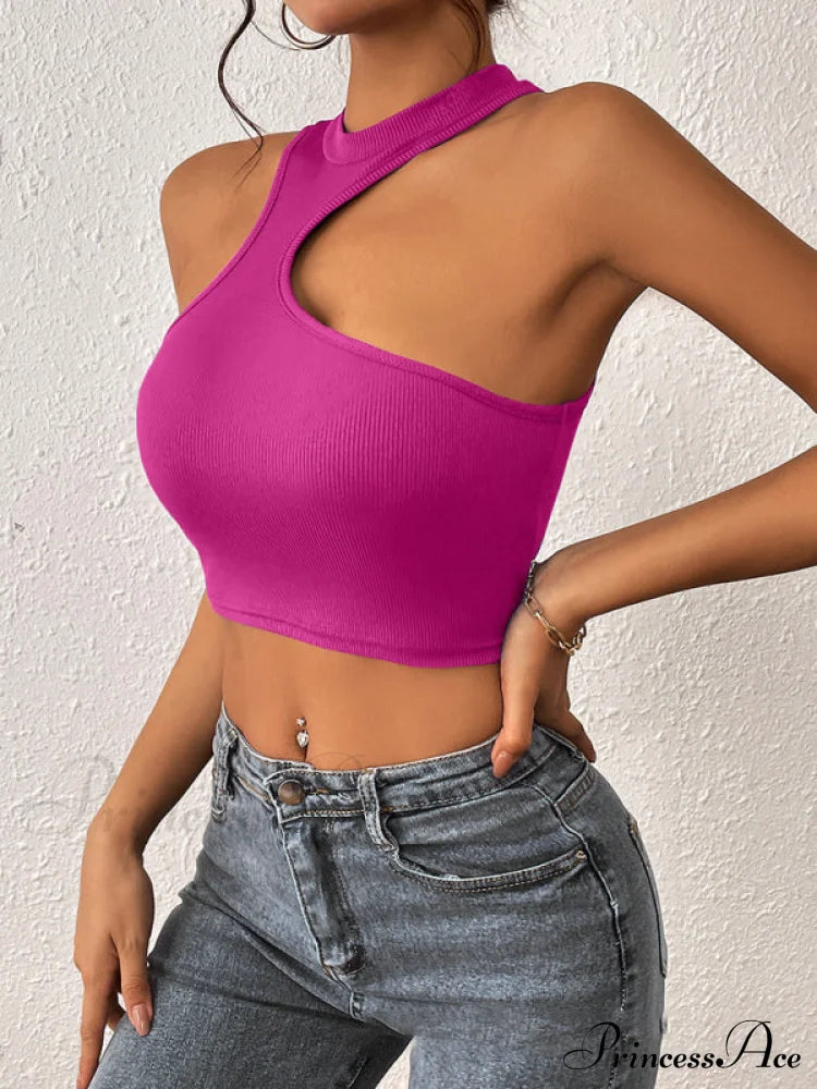 Knitted Neck Cropped Tank Top Asymmetrical Round for Women image 8