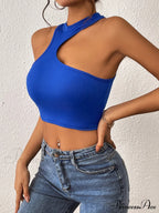 Knitted Neck Cropped Tank Top Asymmetrical Round for Women image 5