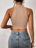 Knitted Neck Cropped Tank Top Asymmetrical Round for Women image 3