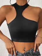 Knitted Neck Cropped Tank Top Asymmetrical Round for Women image 10