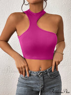 Knitted Neck Cropped Tank Top Asymmetrical Round for Women image 9
