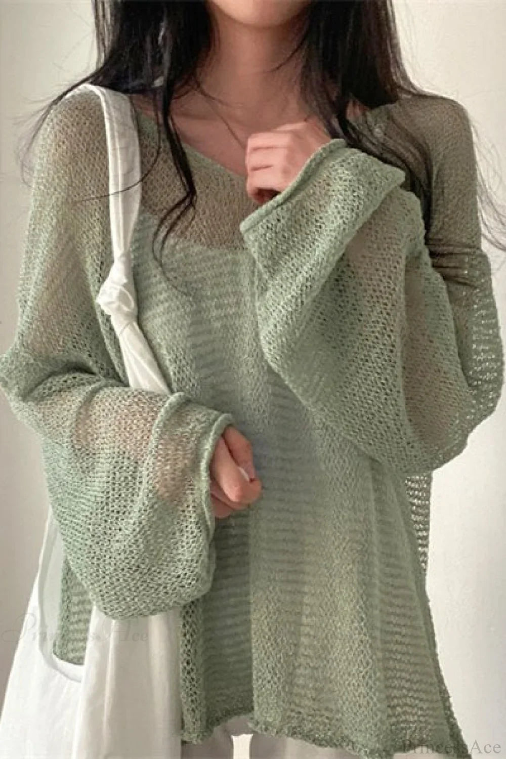 Knitted Openwork Loose Long Sleeve Chic Blouse image 10