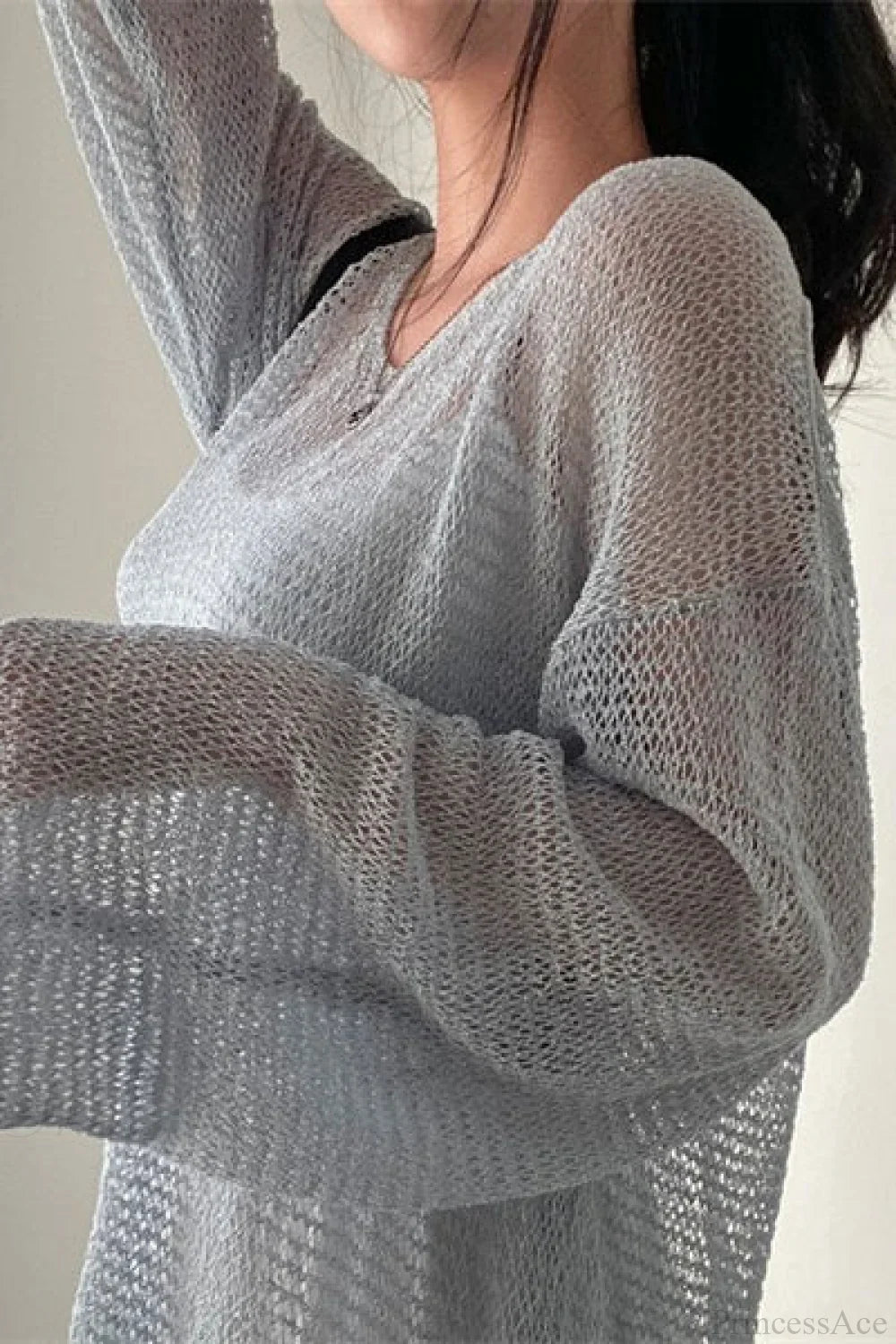 Knitted Openwork Loose Long Sleeve Chic Blouse image 8