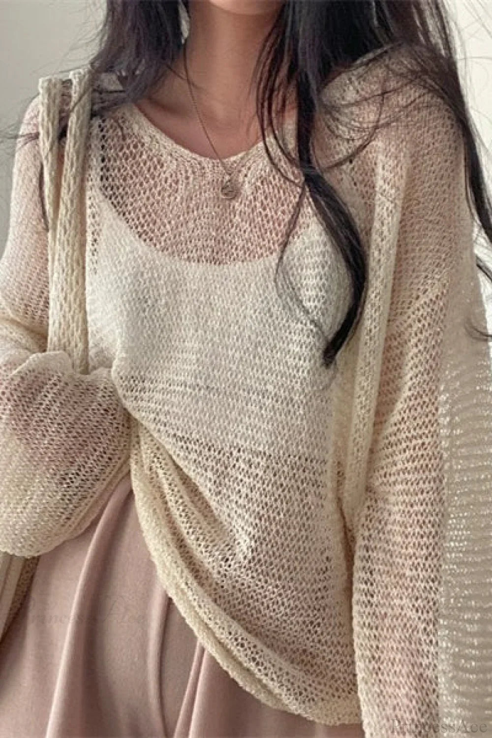 Knitted Openwork Loose Long Sleeve Chic Blouse image 4