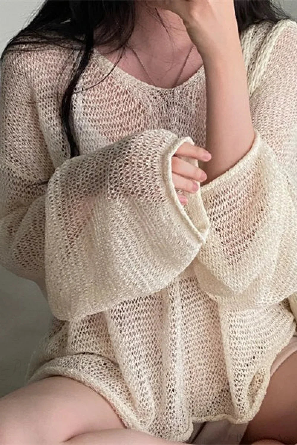 Knitted Openwork Loose Long Sleeve Chic Blouse image 3