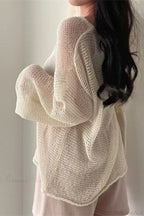 Knitted Openwork Loose Long Sleeve Chic Blouse image 2