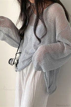 Knitted Openwork Loose Long Sleeve Chic Blouse image 7