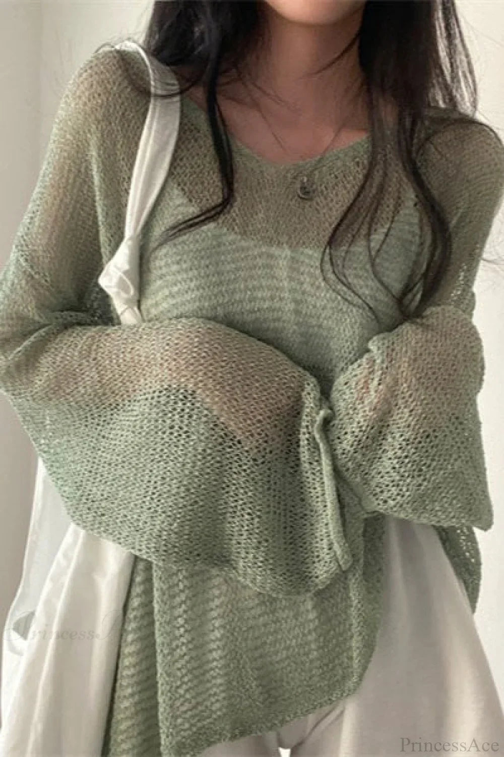 Knitted Openwork Loose Long Sleeve Chic Blouse image 9