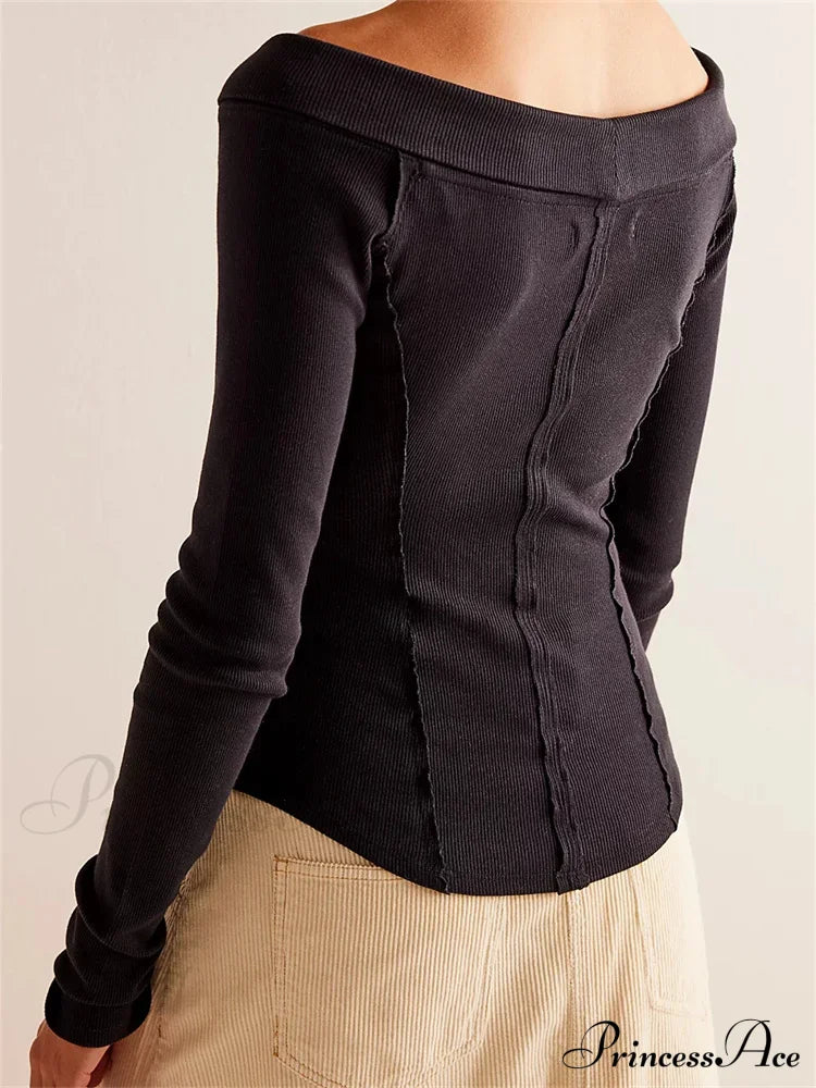 Knitted Patchwork Solid Color Long Sleeve Double Zip Up T-shirts image 3