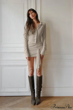 Knitted Polo Tie Waist Fitted Mini Dress image 4