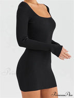 Knitted Ribbed Party Solid Long Sleeve Square Neck Mini Dress image 5