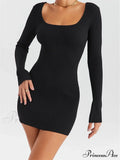 Knitted Ribbed Party Solid Long Sleeve Square Neck Mini Dress image 7