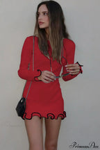 Knitted Ruffled Tight Long Sleeve Mini Dress image 8