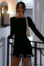 Knitted Ruffled Tight Long Sleeve Mini Dress image 5
