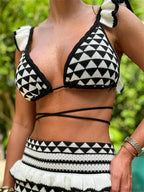 Knitted Ruffles Backless Tie-up Tank Crop Top with Elastic Waist Skirt Set image 3