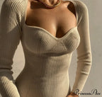 Knitted Sleeves Gown and Women Long Sweater Shoulder Off with Design image 2
