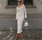 Knitted Sleeves Gown and Women Long Sweater Shoulder Off with Design image 3