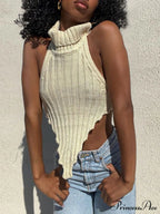 Knitted Turtleneck Stylish Backless Crop Top image 6