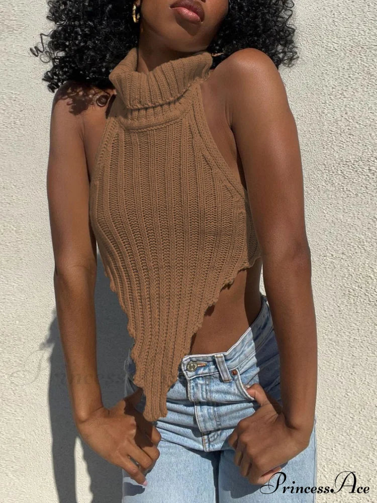 Knitted Turtleneck Stylish Backless Crop Top image 13