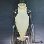 Knitted Turtleneck Stylish Backless Crop Top image 15