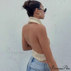 Knitted Turtleneck Stylish Backless Crop Top image 18