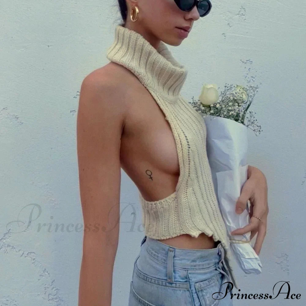 Knitted Turtleneck Stylish Backless Crop Top image 5